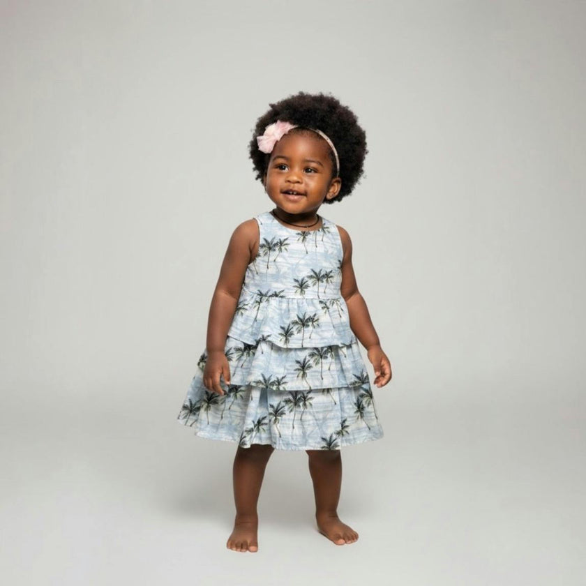 Resorts and Islands Palm Trees Tiered Cotton Summer Dress