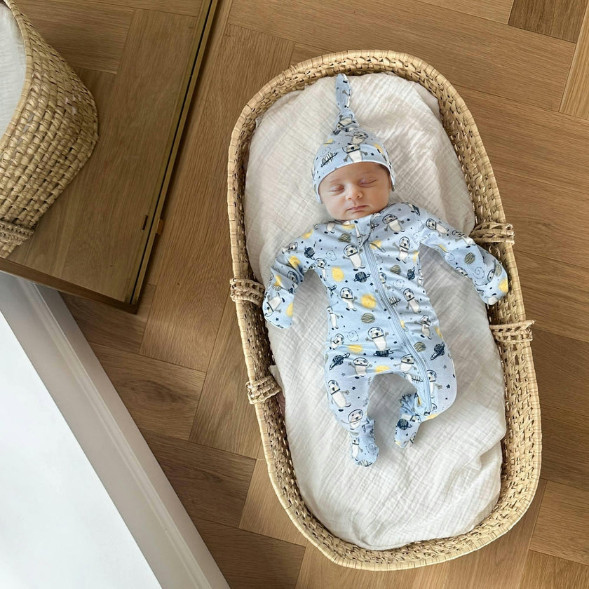 Print Zipped Long Sleeve Footed Onesie