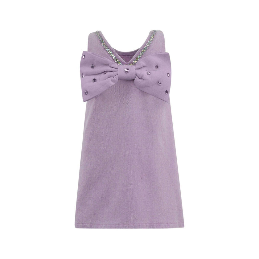 Lavender Crystal Heart Denim Bow Dress