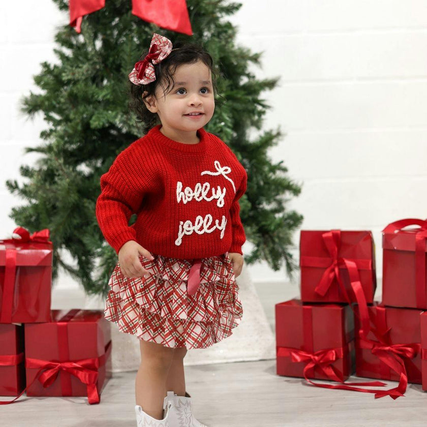 Christmas Plaid Bow Tiered Tutu Skirt