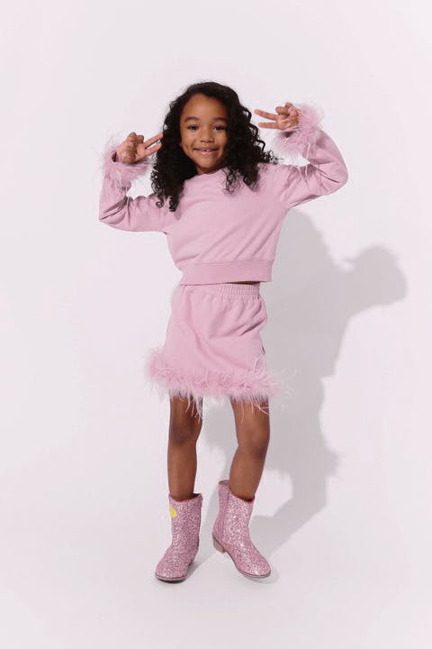 Pink Feather Sweat Suit