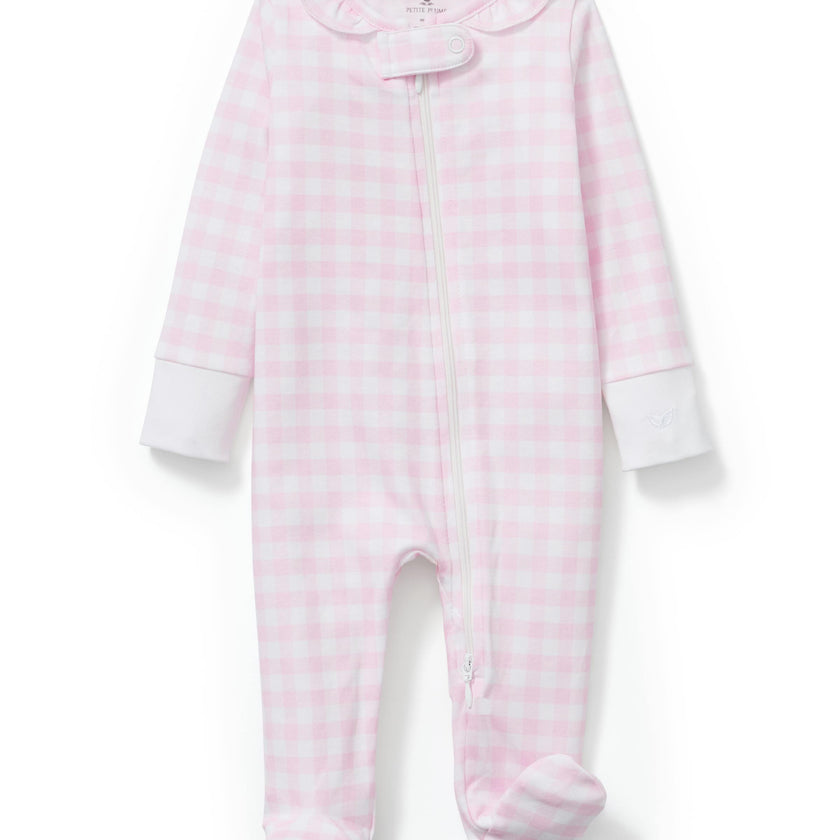 Baby's Pima Ruffle Collar Romper in Pink Gingham