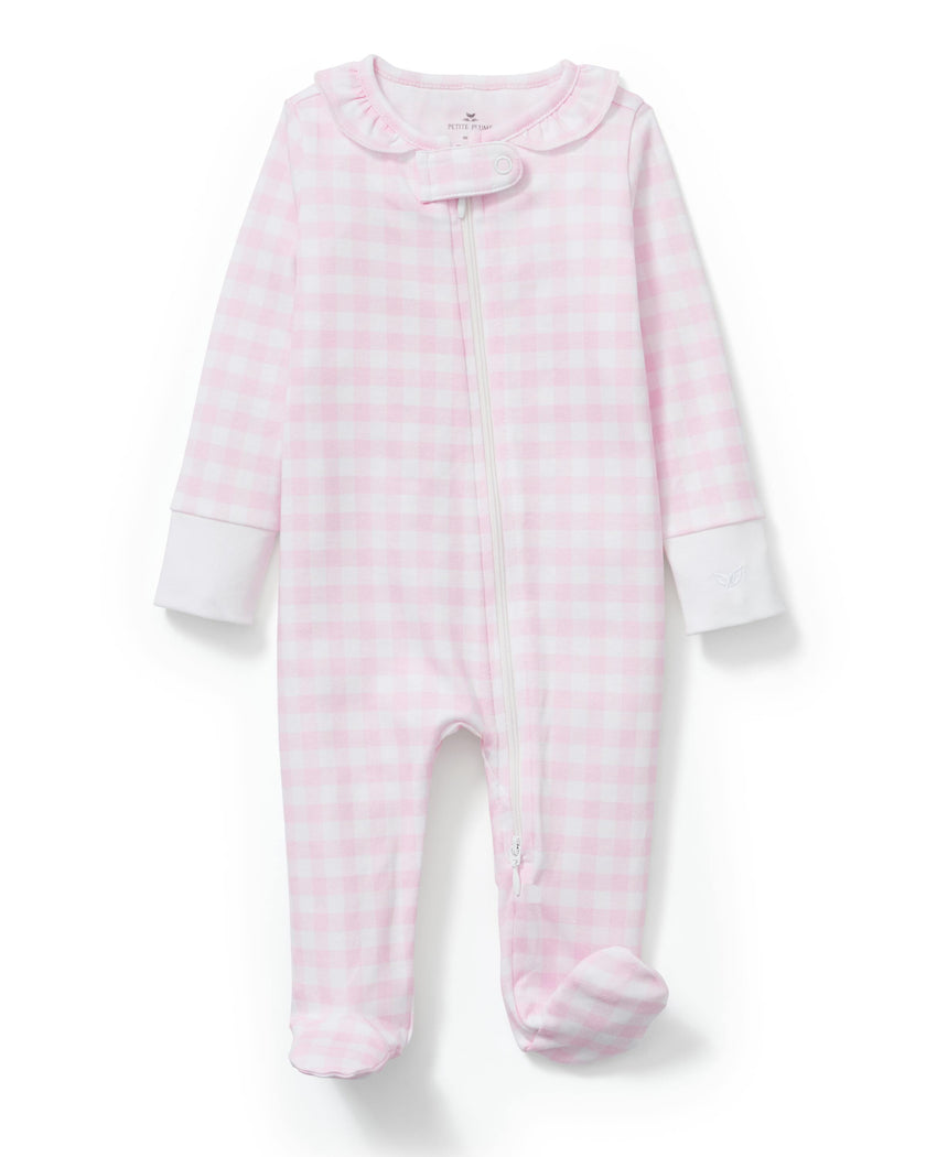 Baby's Pima Ruffle Collar Romper in Pink Gingham