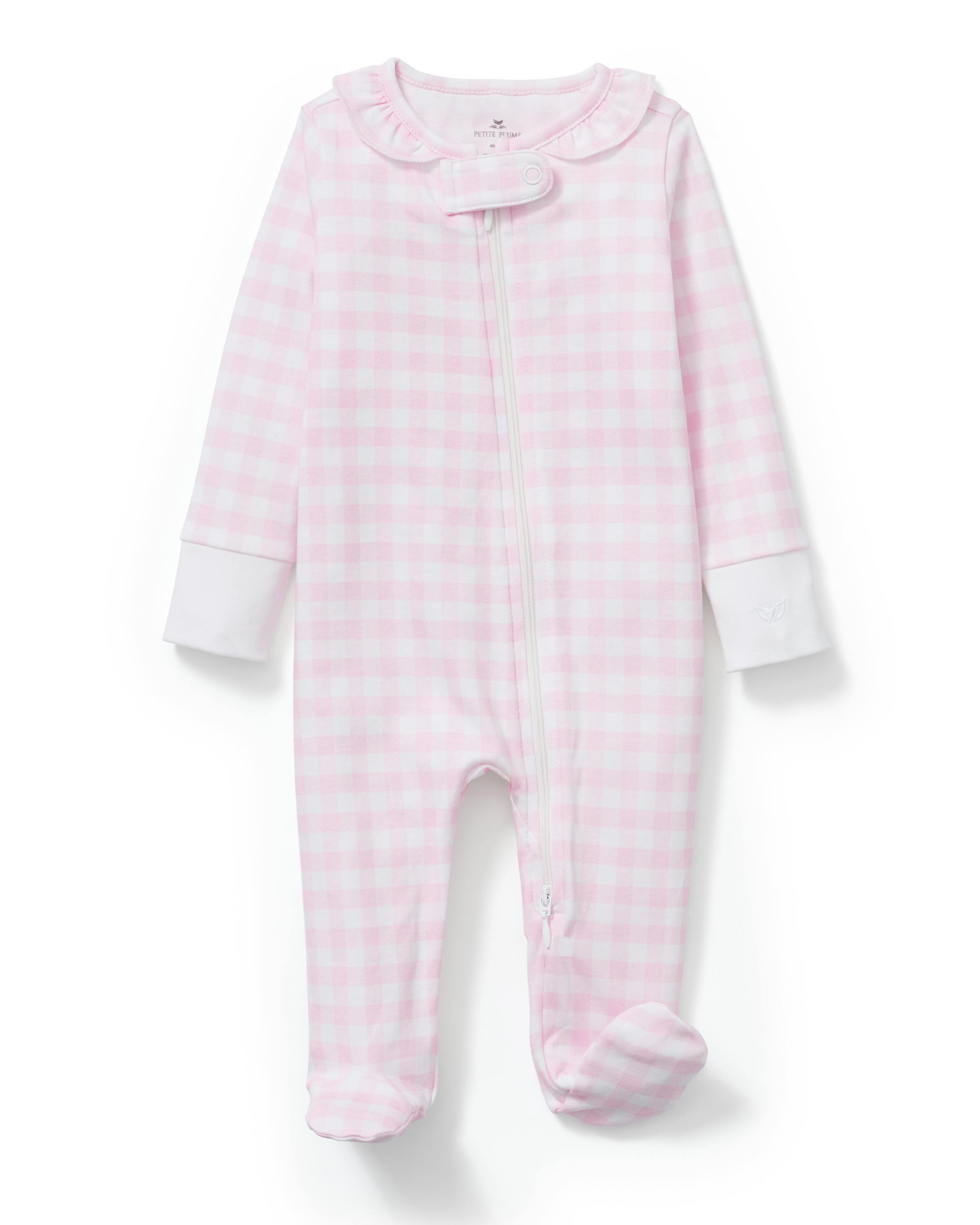 Baby's Pima Ruffle Collar Romper in Pink Gingham