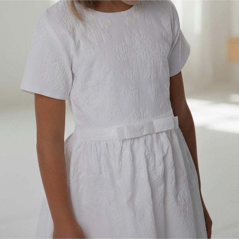 Eryna Girl Dress Short Sleeve, White Grape Embroidery
