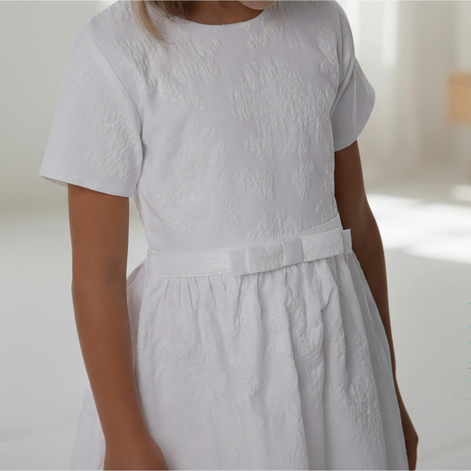 Eryna Girl Dress Short Sleeve, White Grape Embroidery