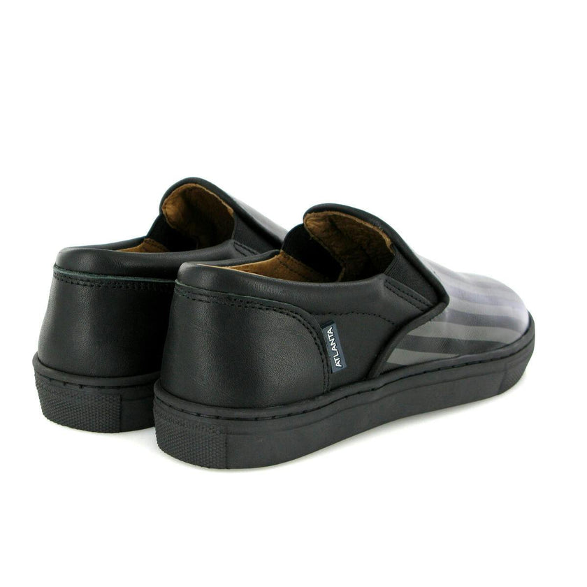 Leather Slip On Sneakers, Black & Grey Stripes