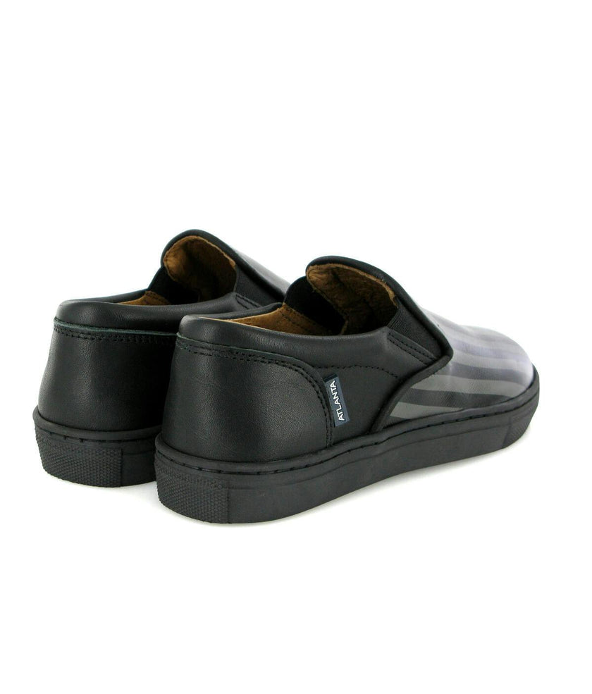 Leather Slip On Sneakers, Black & Grey Stripes