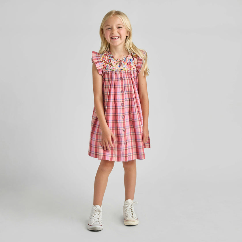 Girls Kaylee Dress - Burgundy Madras Plaid