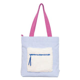 Color Block Tote – Corduroy & Sherpa Bag with Double Pockets + Cozy Coin Purse, BlueBell