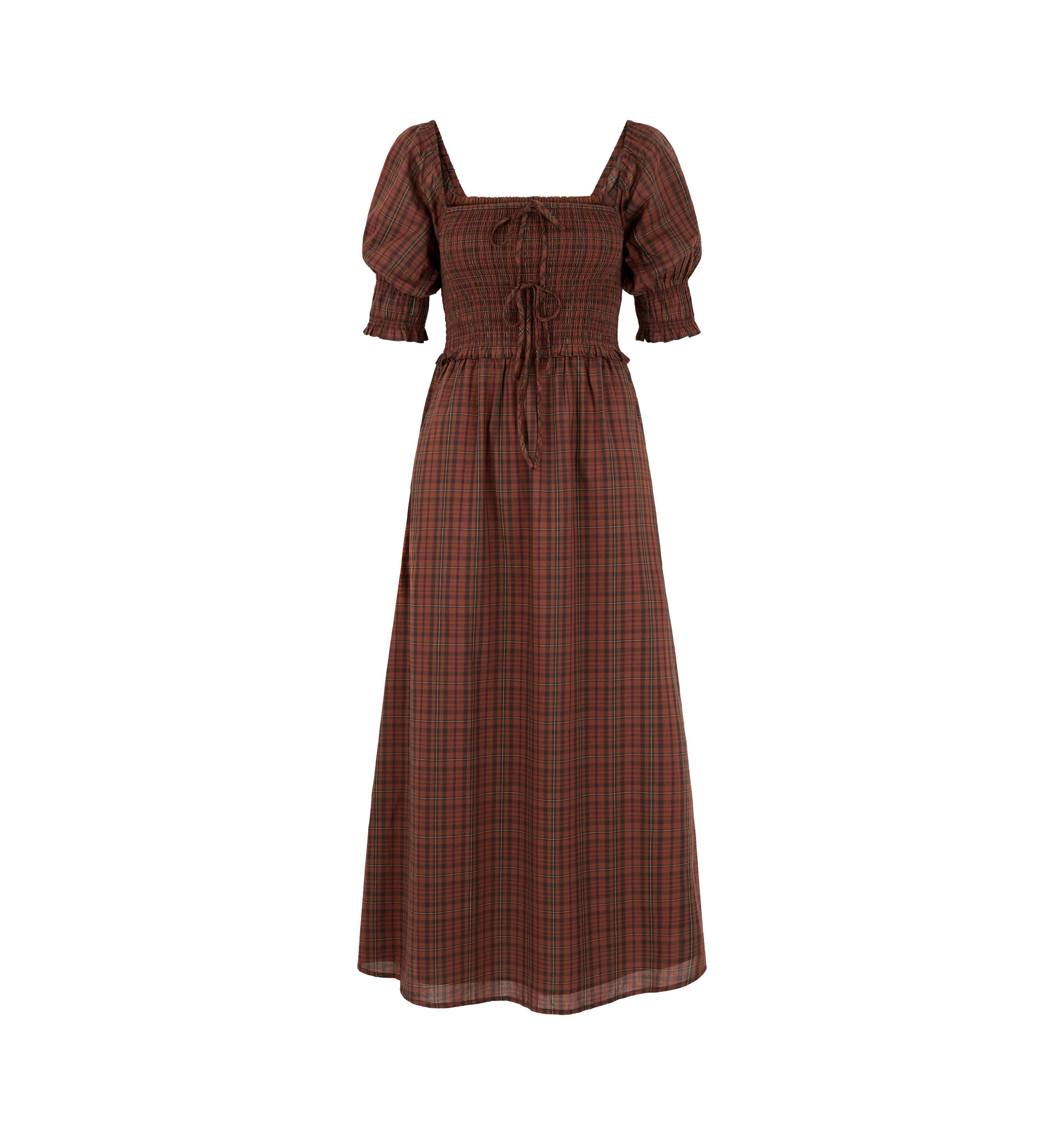 The Malene Nap Dress - Chestnut Plaid
