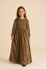 Girls Ruched Velvet Dress