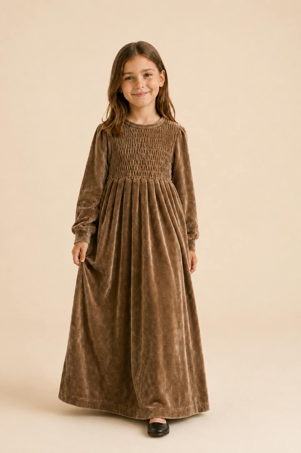 Girls Ruched Velvet Dress