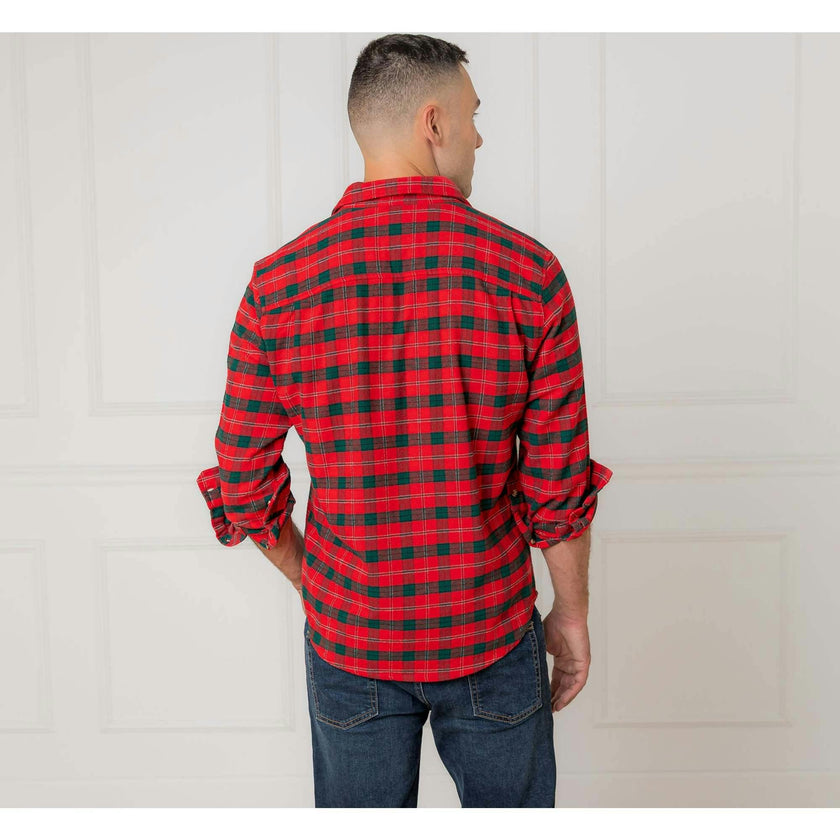 Men's Organic Long Sleeve Flannel Button Down Shirt, Red