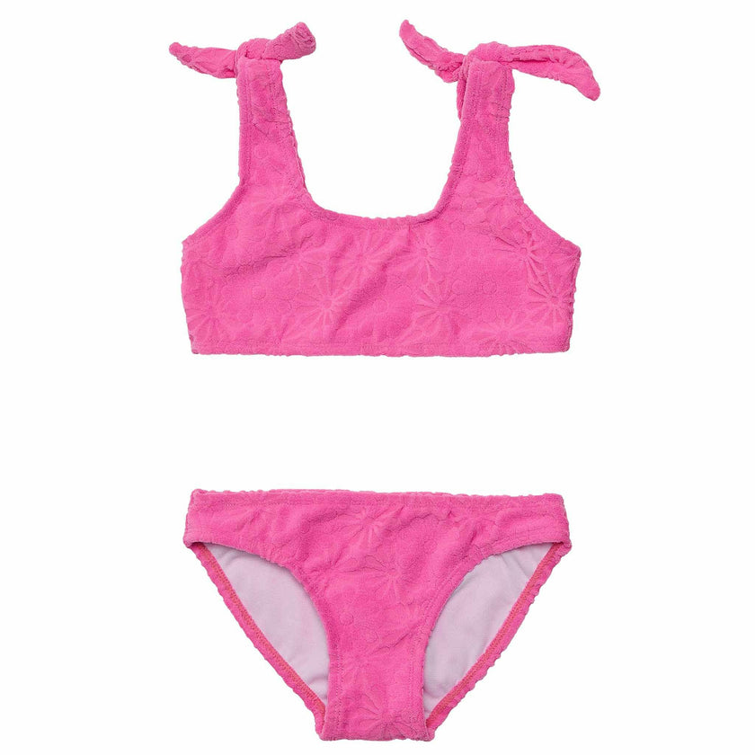 Plush Terry Tie Shoulder Sleeveless Crop Bikini Top