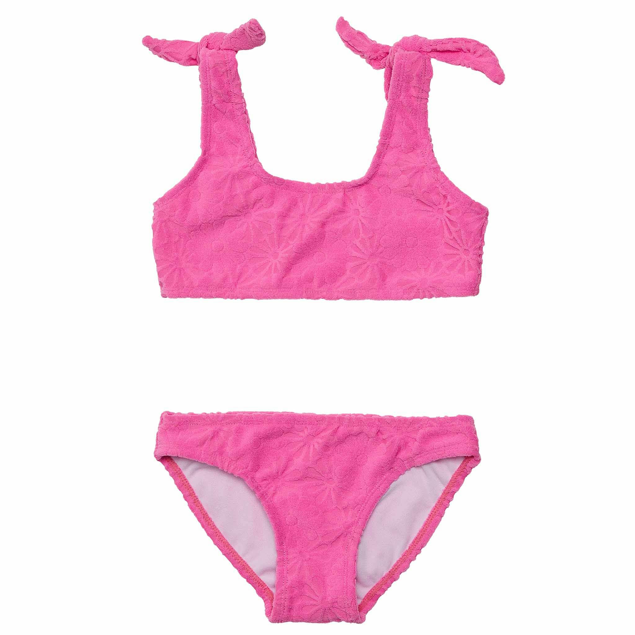 Plush Terry Tie Shoulder Sleeveless Crop Bikini Top