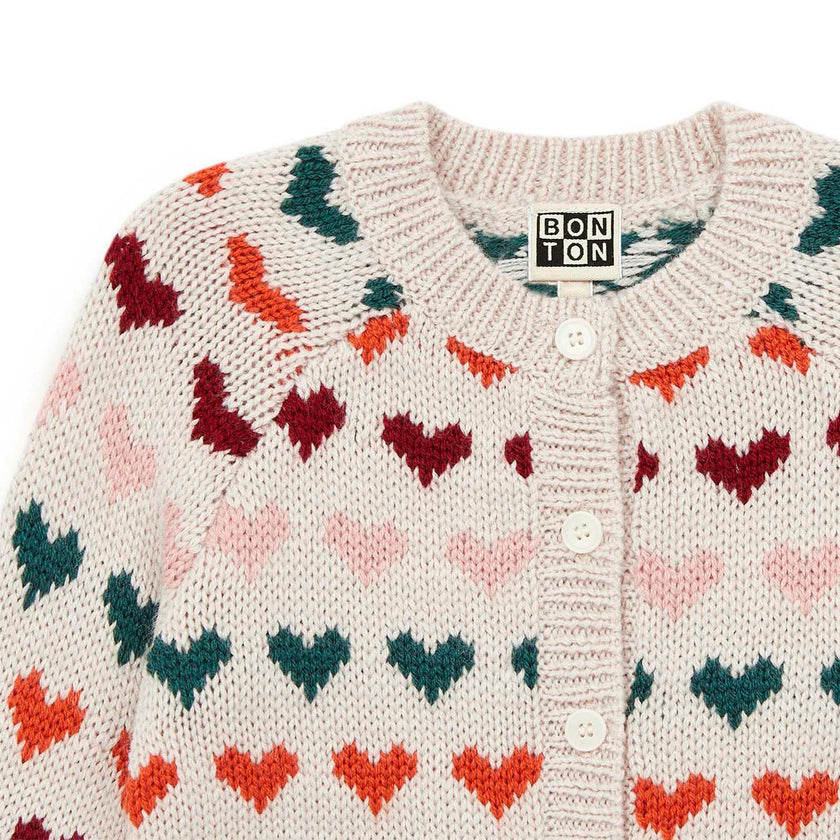 BONTON Jacquard Heart Knit Cardigan
