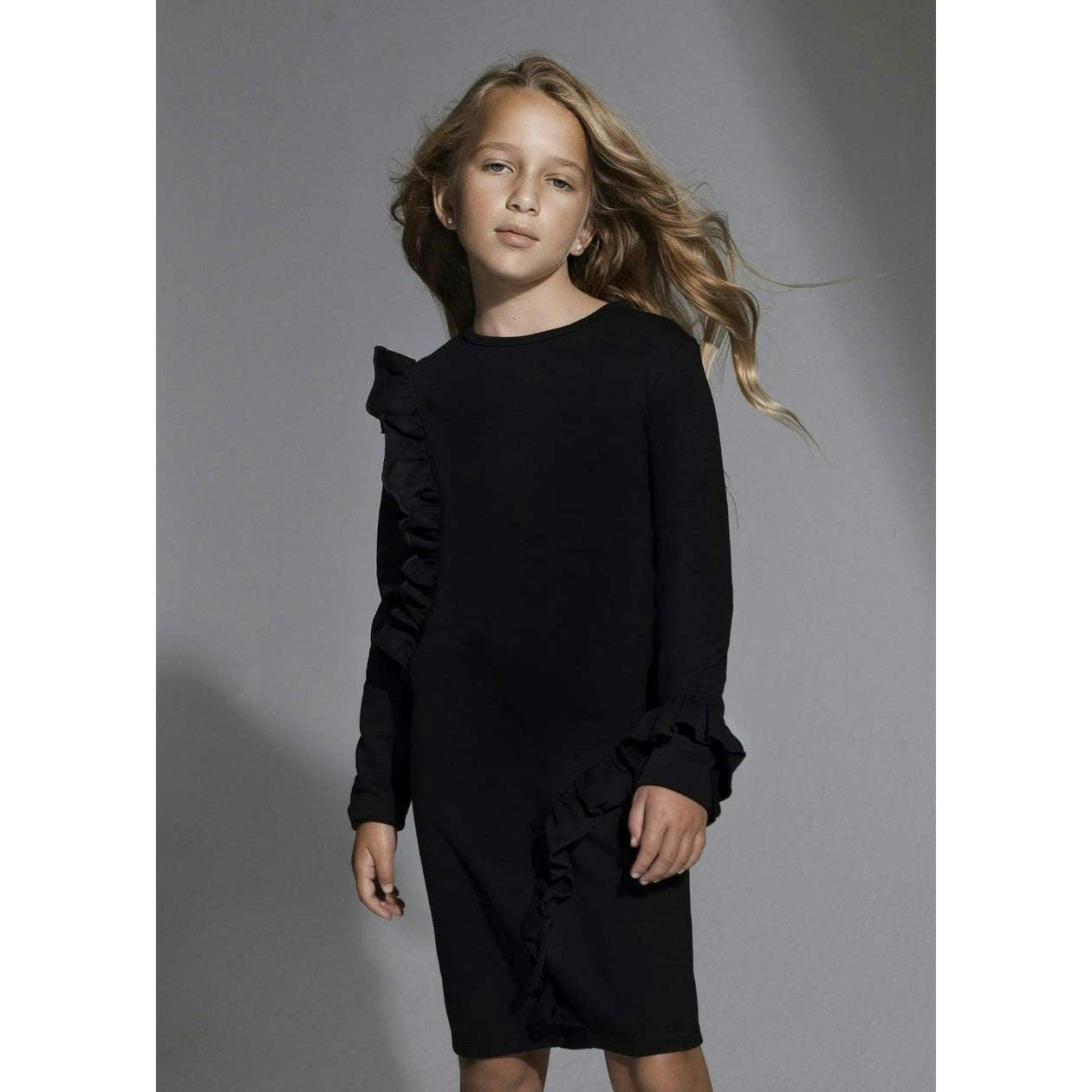 Ruffle Neck Long Sleeve Dress