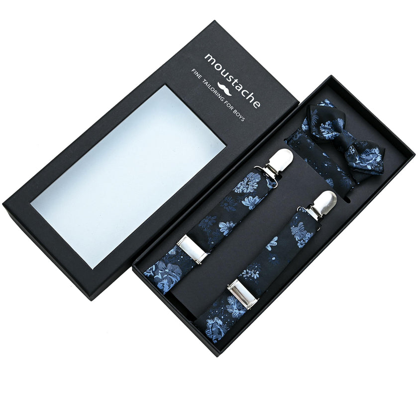 Dark Blue Floral Suspenders Set
