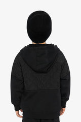 Full Zip Hooded Bi-Material Cardigan Black