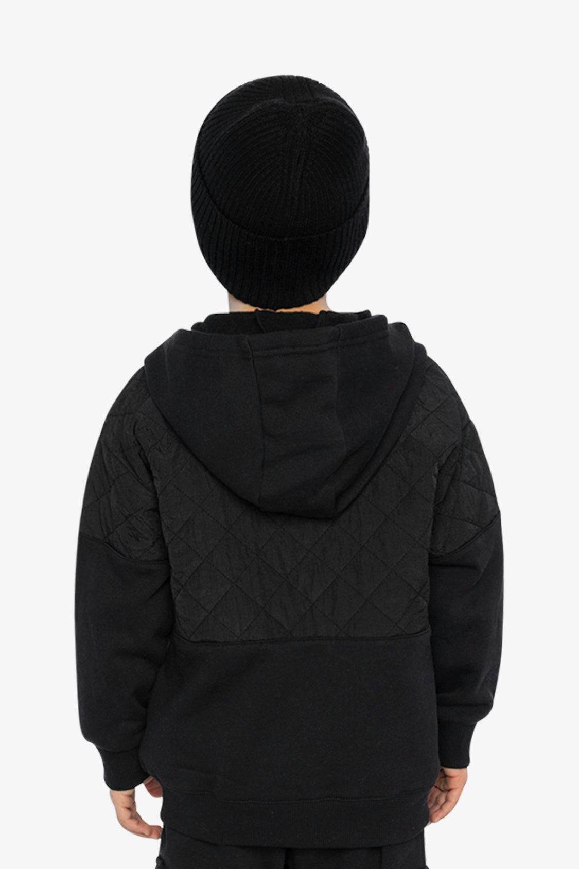 Full Zip Hooded Bi-Material Cardigan Black