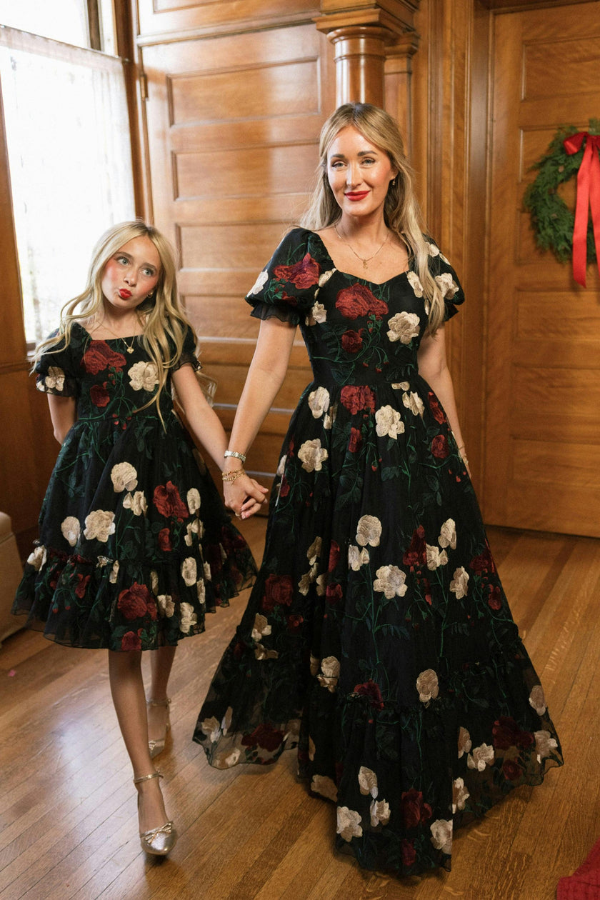 Amora Dress in Obsidian Rose Embroidery