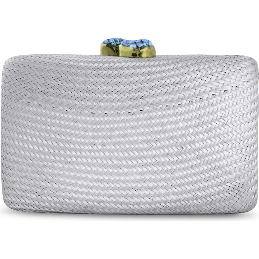 Women's Jen Straw Turquoise Stone Clutch Bag