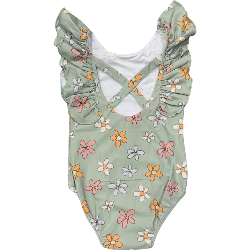 Baby Girl Ruffle Sleeve Cross Back Swimsuit