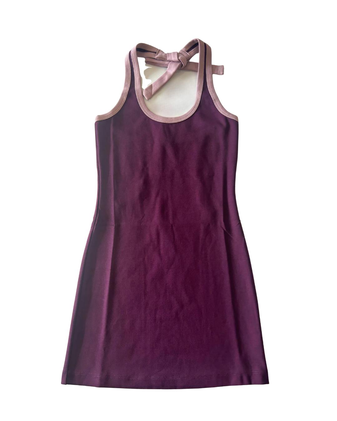 Mackenzie Merlot With Mauve Trim Cotton Spandex Halter Mini Dress