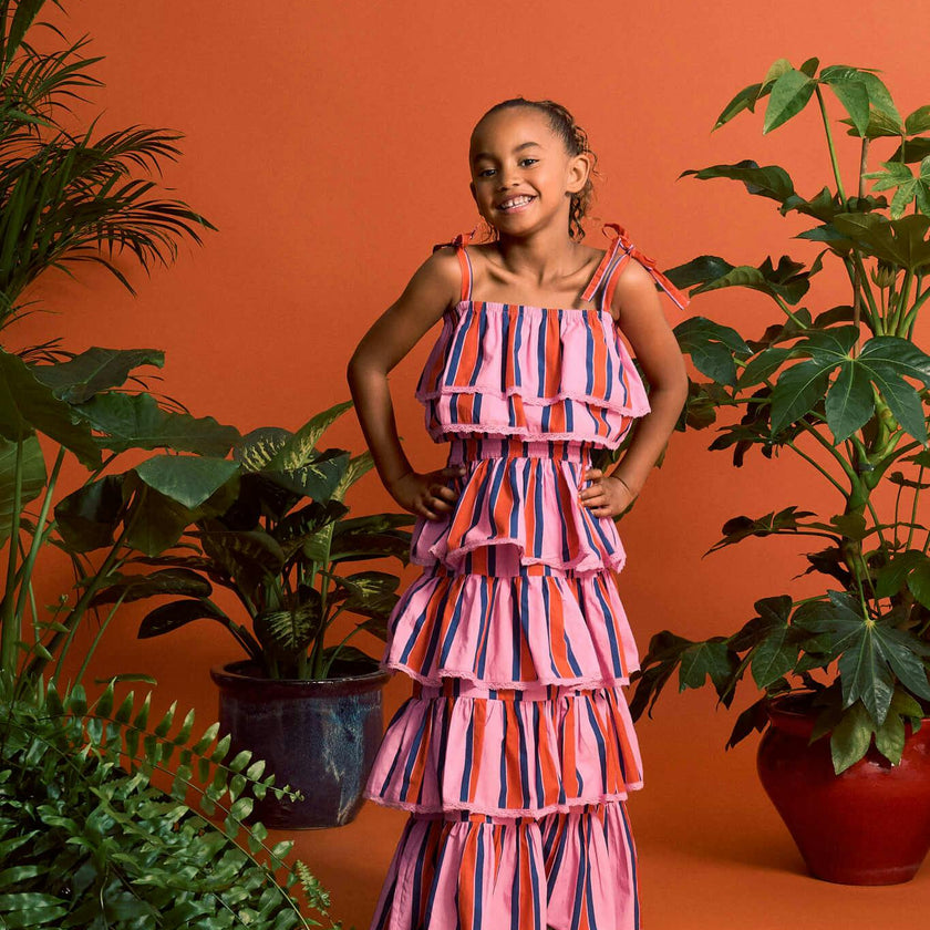 TROPIC RUFFLES STRIPES SKIRT PINK