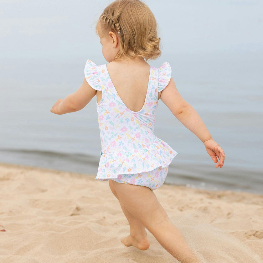 Floral Print Swimsuit With Flowers