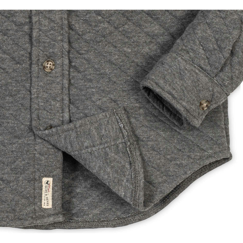 Long Sleeve Quilted Button Down Shirt Jacket, Grey