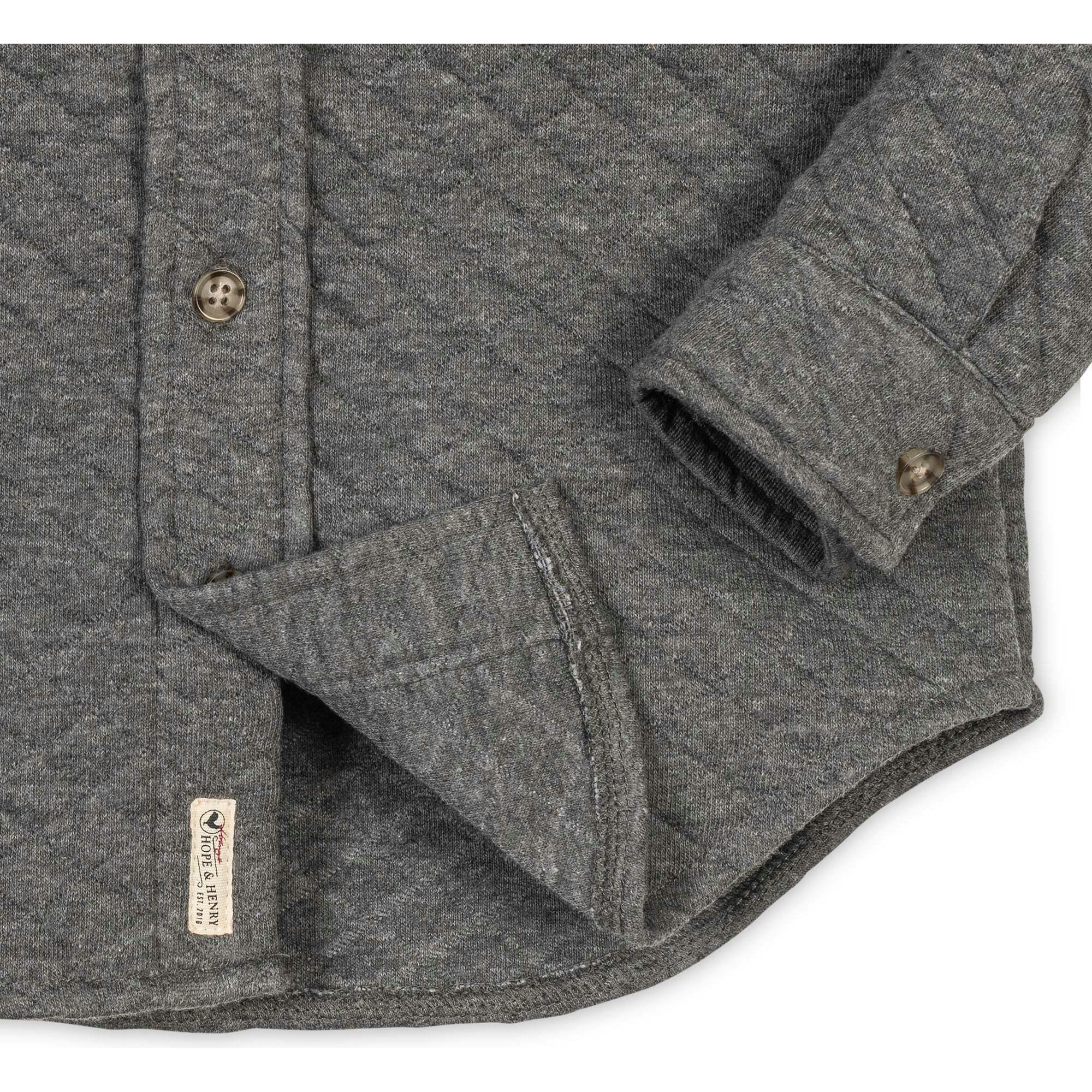 Long Sleeve Quilted Button Down Shirt Jacket, Grey