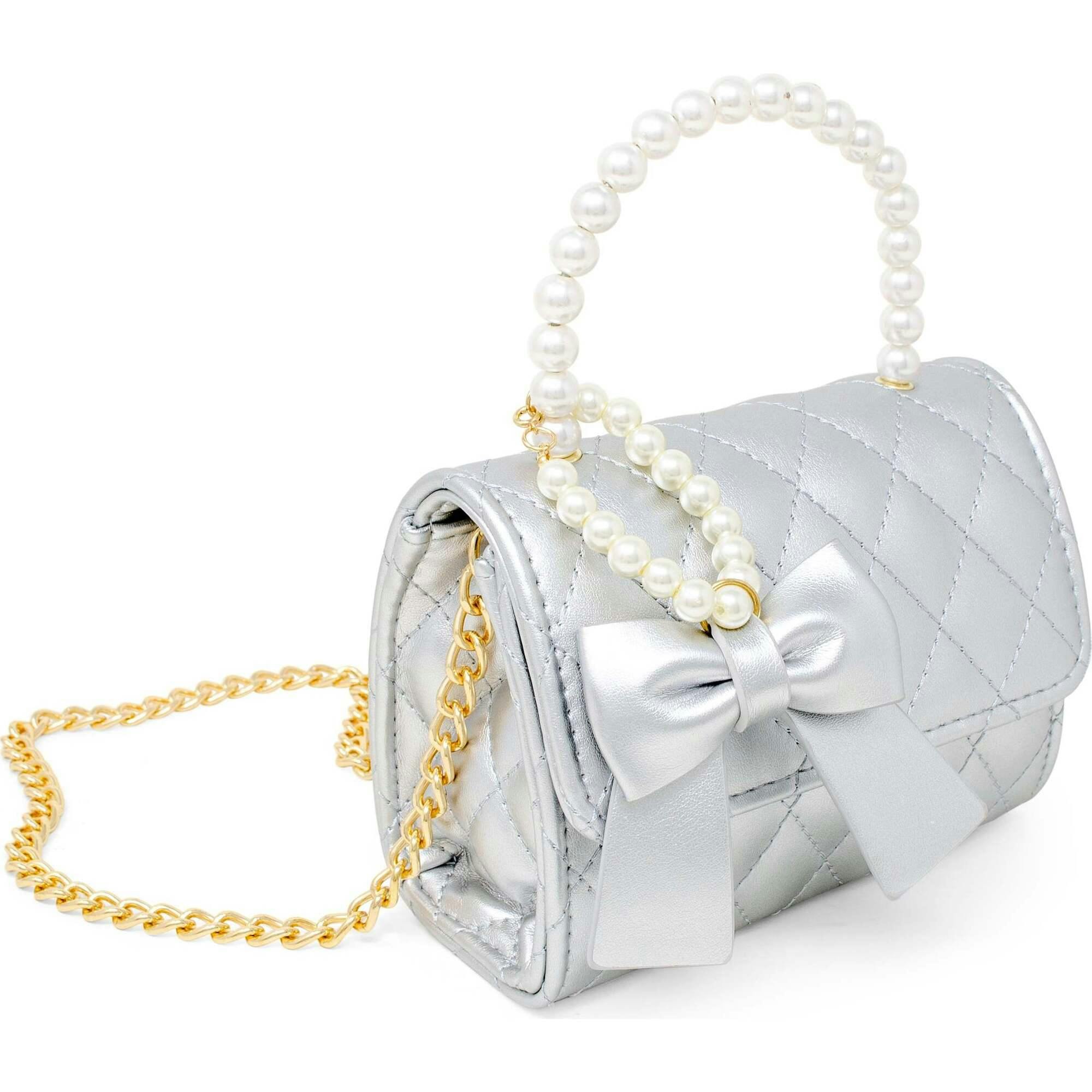 Quilted Pearl Handle Bow Ribbon Handbag