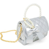Quilted Pearl Handle Bow Ribbon Handbag