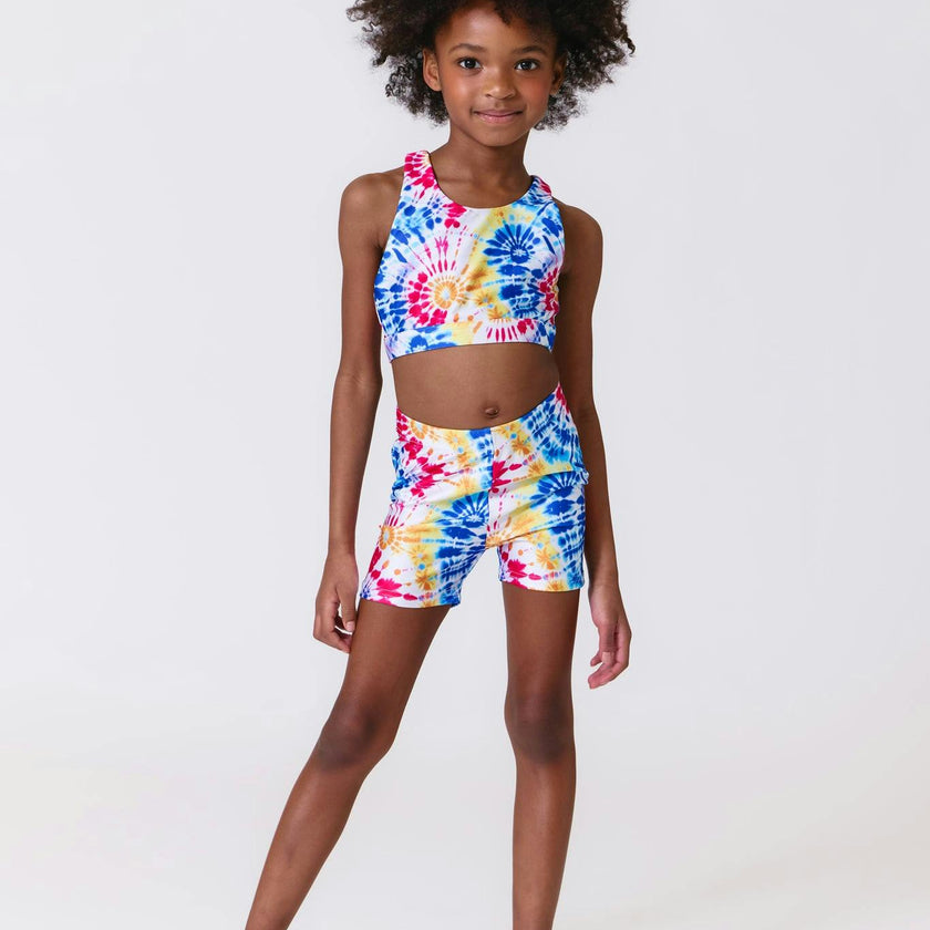 Girls Hi-Shine Booty Shorts in Starburst Tie Dye