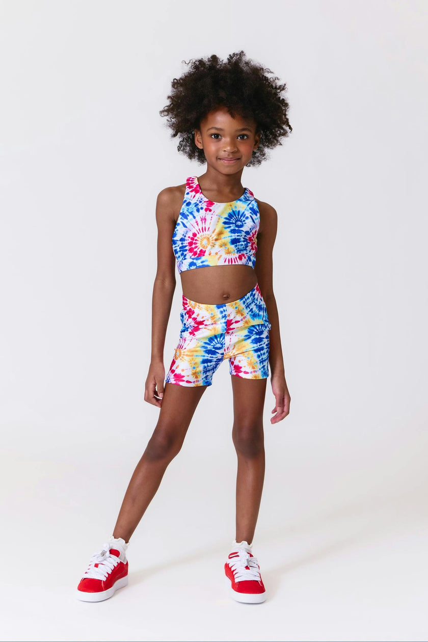 Girls Hi-Shine Shorts in Starburst Tie Dye