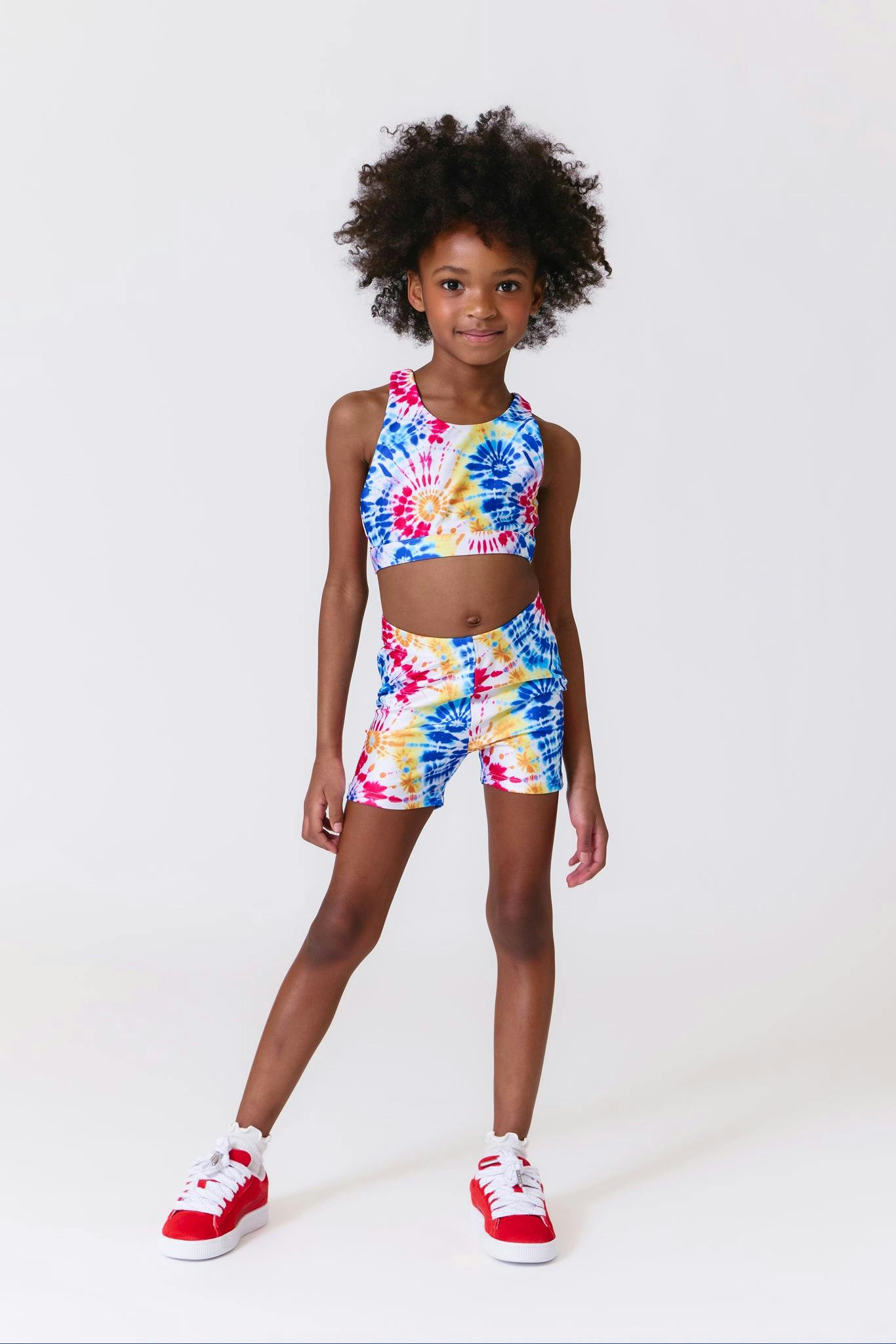 Girls Hi-Shine Booty Shorts in Starburst Tie Dye