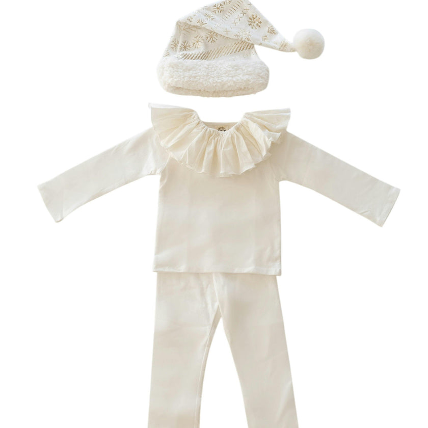 White Holiday Elf Pajama Costume-Christmas Gift for Kids - Cozy Cotton Stocking Stuffer