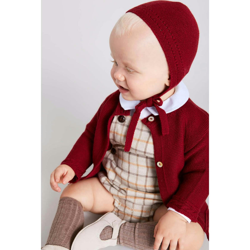 Contrast Trim 3 Button Cardigan in Red (3-18mths)