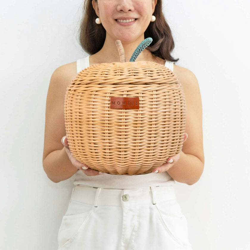 Handcrafted - Apple Rattan Storage Basket Natural (Small) - Rattan Wicker