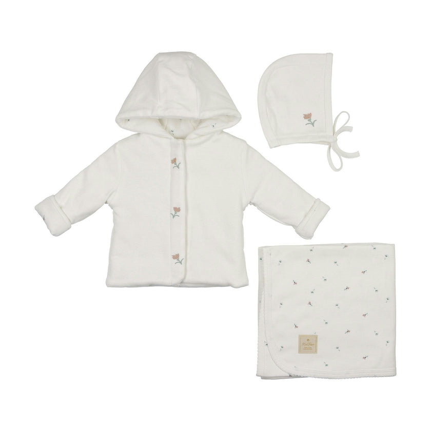 Plush Print Girls' Jacket Layette Set Ivory & Pink