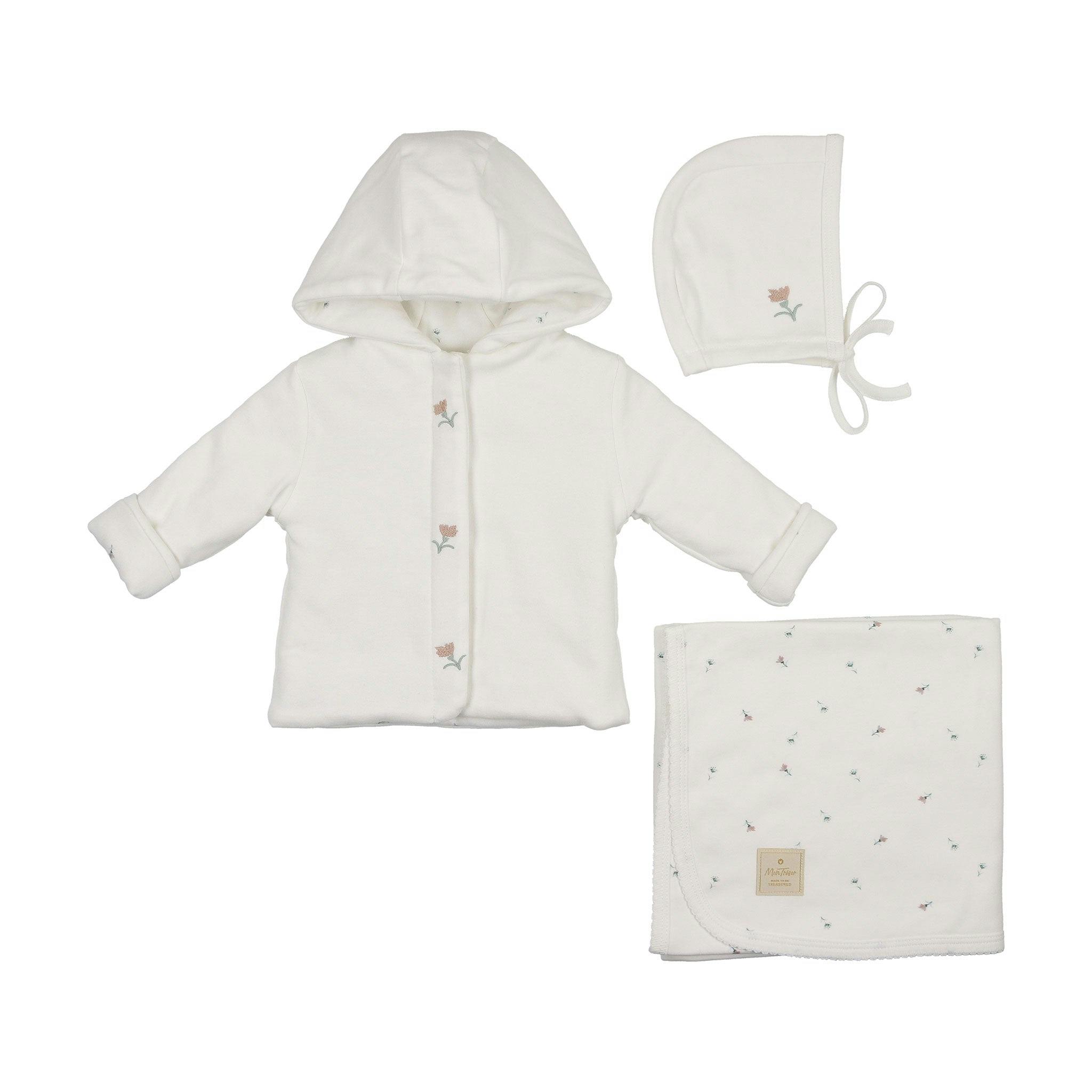 Plush Print Girls' Jacket Layette Set Ivory & Pink
