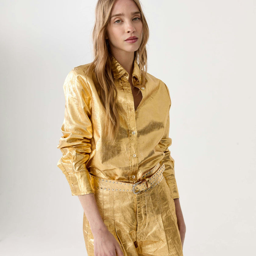San Marino Metallic Linen Shirt - Gold