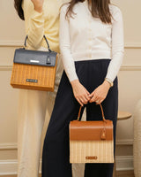 Medium Insulated Hand-Woven Wicker Lunchbox, Natural & Brown