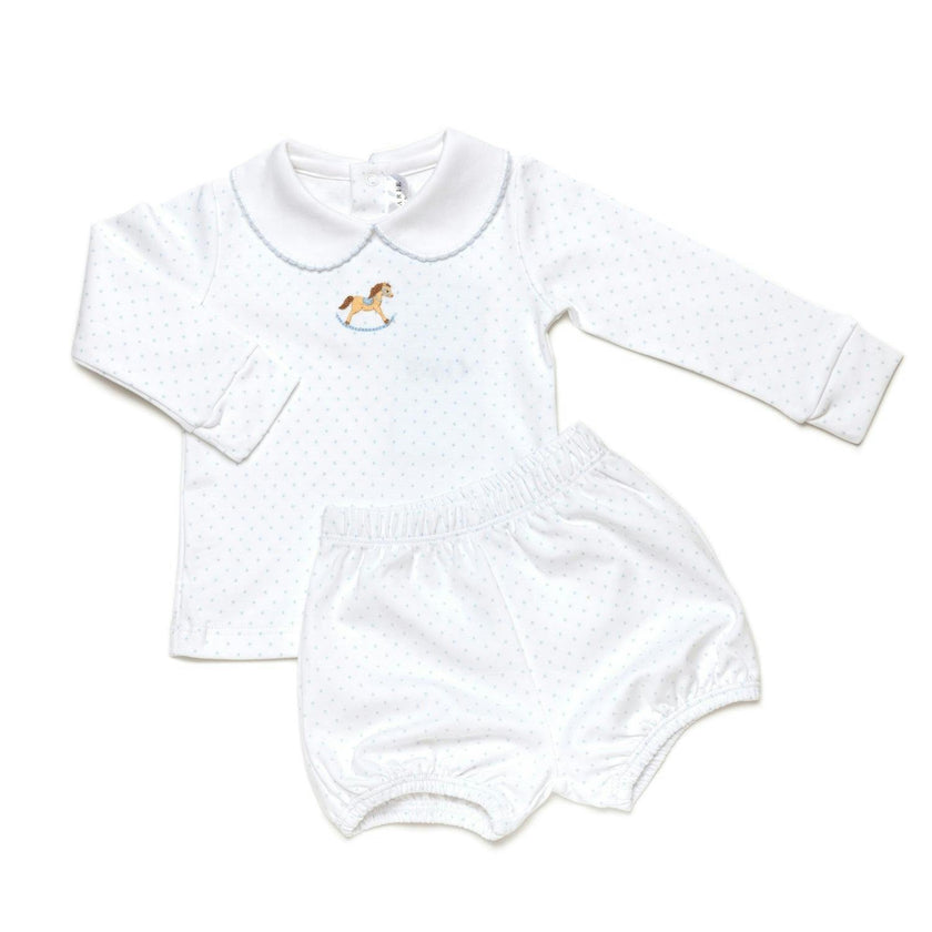 Small Rocking Horse Bloomer Set | Lt Blue Bitty Dot