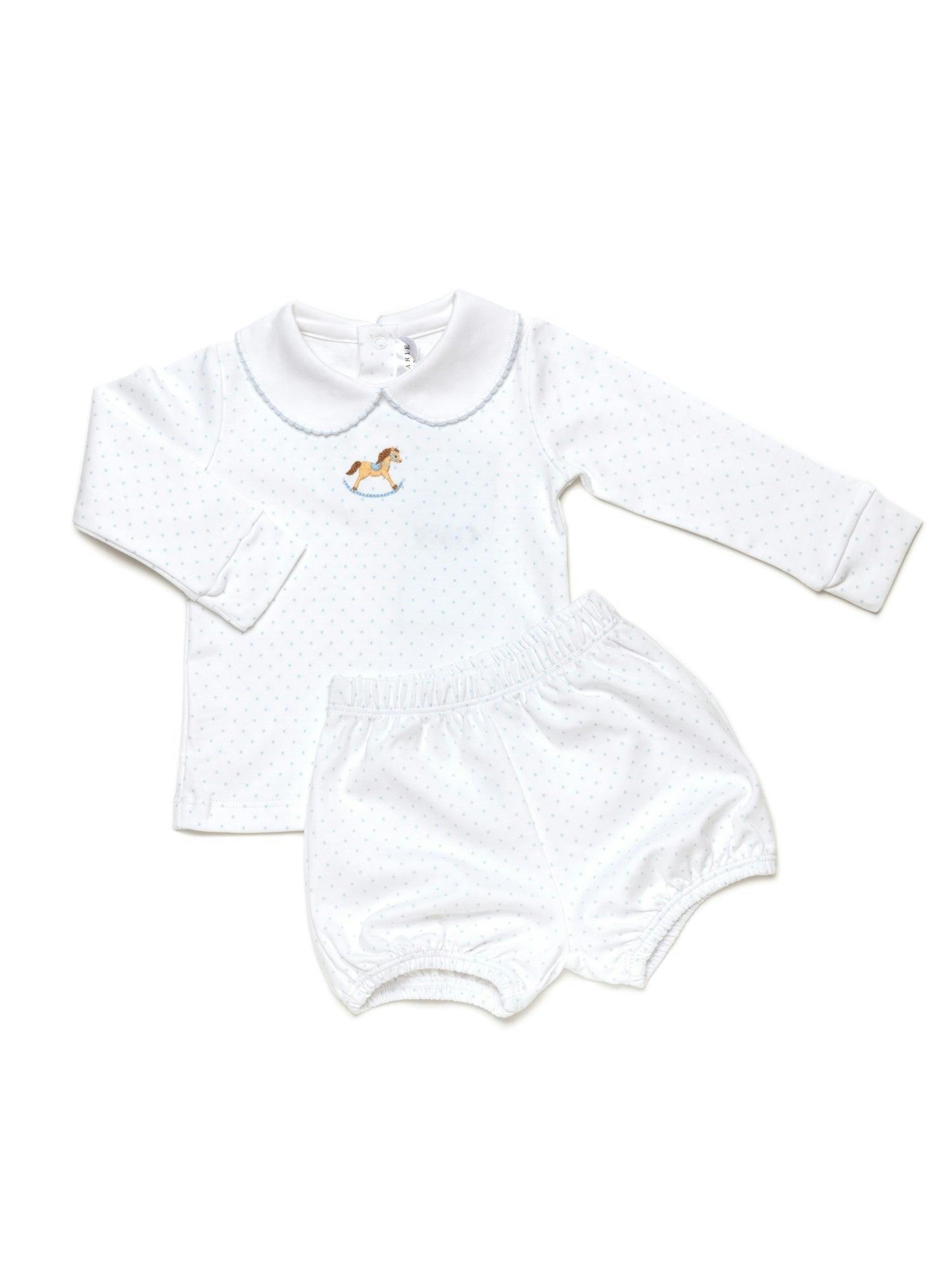 Small Rocking Horse Bloomer Set | Lt Blue Bitty Dot