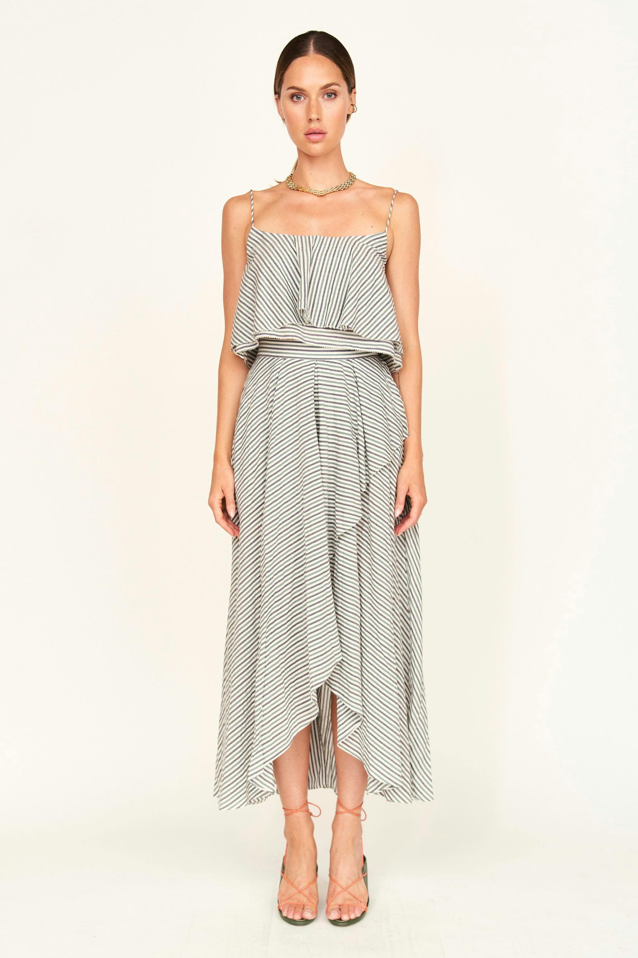 Clare Ruffle Top in Dune Stripe
