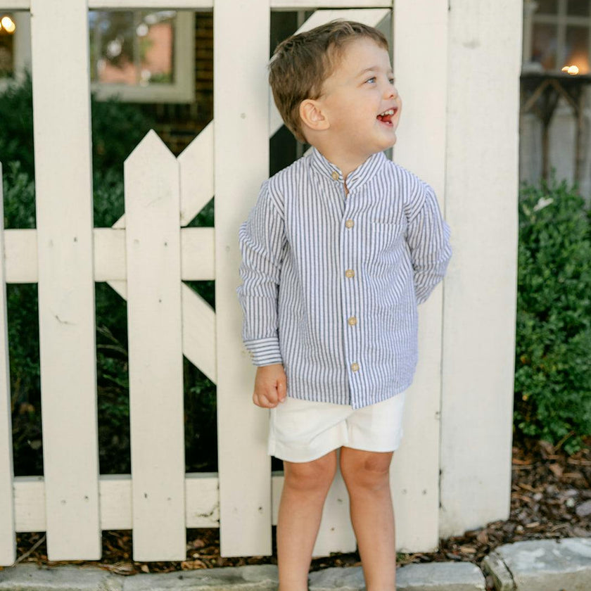 Arthur Long Sleeve Shirt - Navy Seersucker