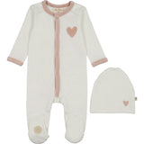Heart-Patch Velour Footie & Hat Set